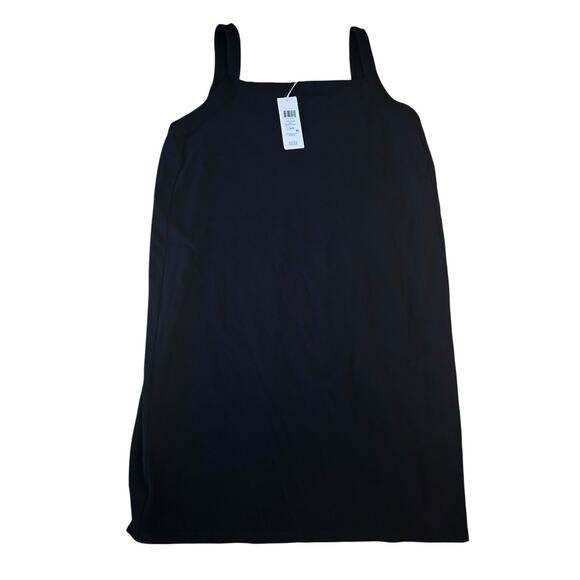 Eileen Fisher Black Washable Stretch Crepe Square Neck Knee Length Dress M $228 - Picture 1 of 10